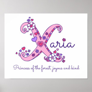 X monogram art Xaria girls name meaning poster