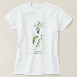X Monogram Gold Greenery Leaves Elegant T-Shirt