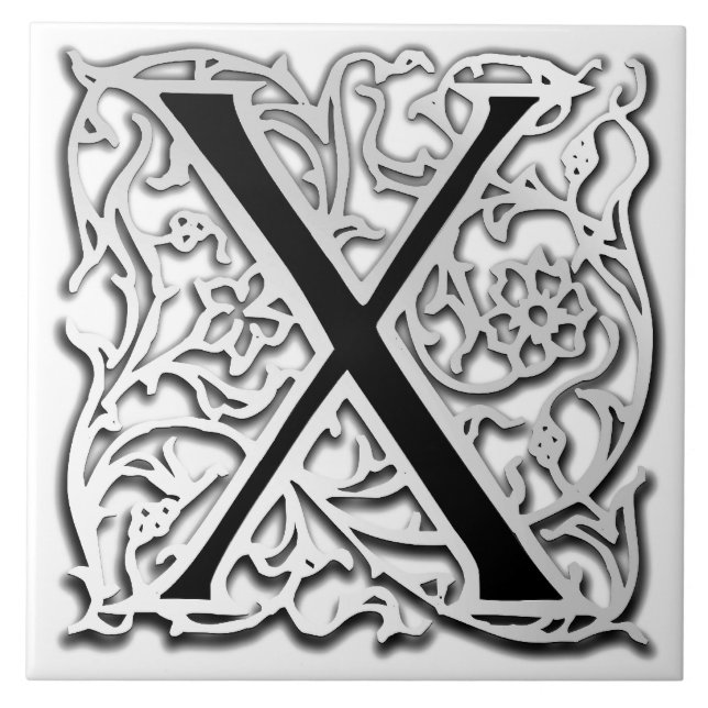 X Monogram "Silver Besque" Ceramic Tile (Front)
