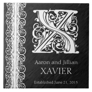 X Monogram "White Lace on Black" Wedding Tile