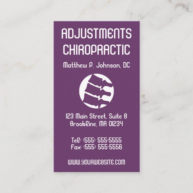 X-Ray Art Vertical Chiropractic Business Cards (Front)