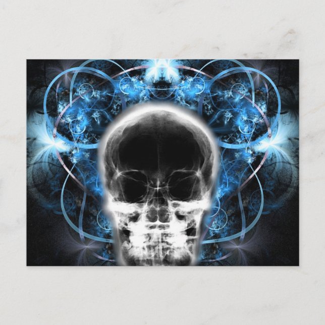  X-Ray Butterfly Fractal Skull - Blue Postcard (Front)