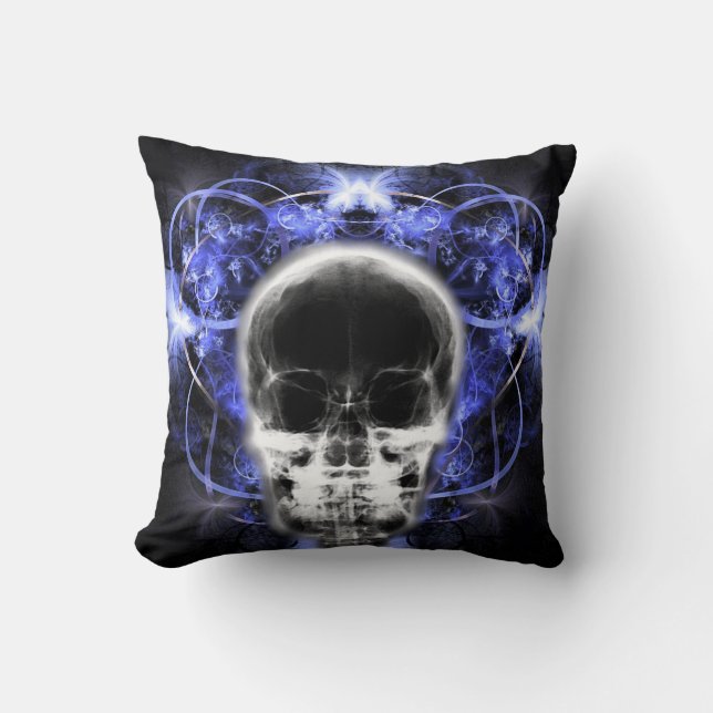  X-Ray Butterfly Fractal Skull - Indigo  Cushion (Front)