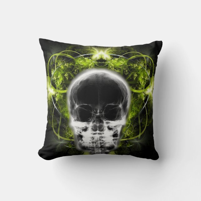  X-Ray Butterfly Fractal Skull - Lime Green Cushion (Front)