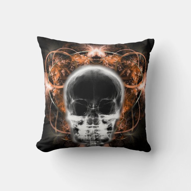  X-Ray Butterfly Fractal Skull - Orange Cushion (Front)