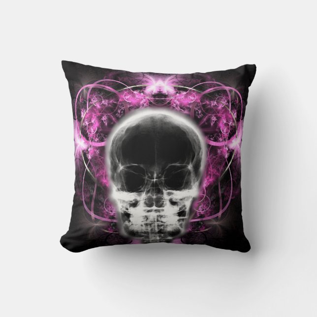  X-Ray Butterfly Fractal Skull - Pink Cushion (Front)