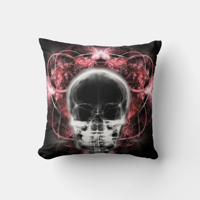  X-Ray Butterfly Fractal Skull - Red Cushion (Front)