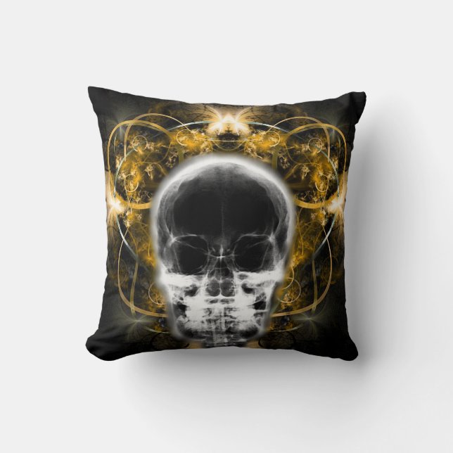  X-Ray Butterfly Fractal Skull - Yellow Cushion (Front)