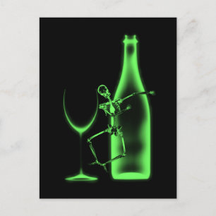 X-Ray Celebration Skeleton & Wine - Green Postcard