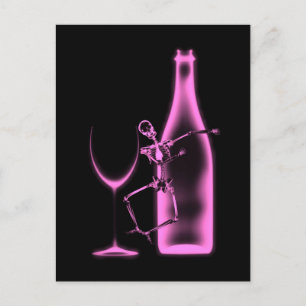 X-Ray Celebration Skeleton & Wine - Pink Postcard