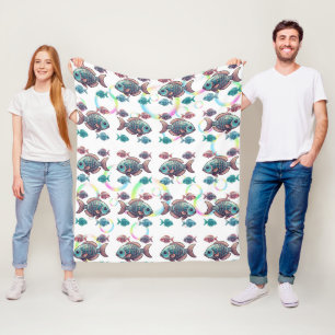 X-Ray Fish Rainbow Bubbles Pattern Fleece Blanket