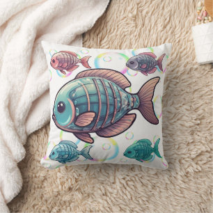 X-Ray Fish Rainbow Bubbles Print Cushion