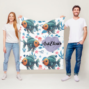 X-Ray Fish Under the Sea Print Fleece Blanket