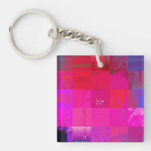 X-ray Girls Glitch Art Grid Hot Pink Key Ring