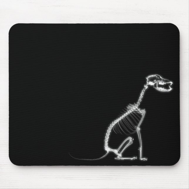 X-RAY PUPPY DOG SKELETON SITTING - B&W MOUSE PAD (Front)