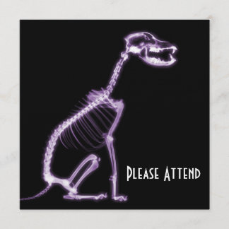 X-RAY PUPPY DOG SKELETON SITTING - PURPLE INVITATION