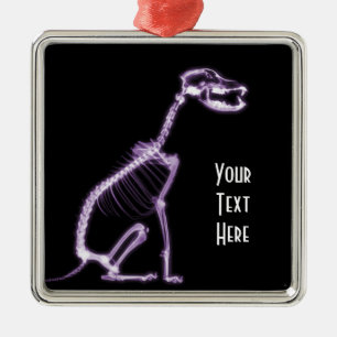 X-RAY PUPPY DOG SKELETON SITTING - PURPLE METAL ORNAMENT