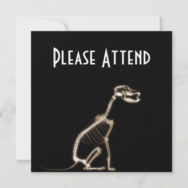 X-RAY PUPPY DOG SKELETON SITTING - SEPIA INVITATION (Front)