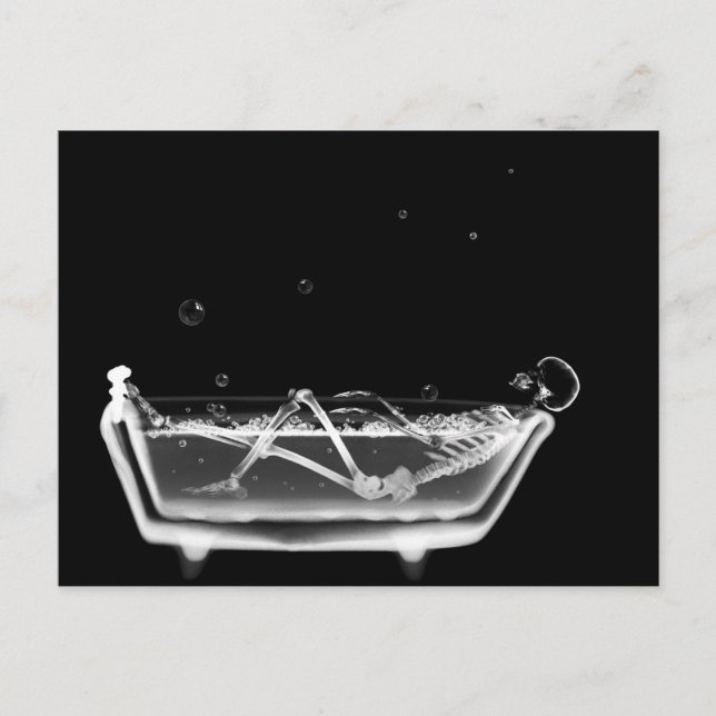 X-Ray Skeleton B&W Bath Time Postcard (Front)