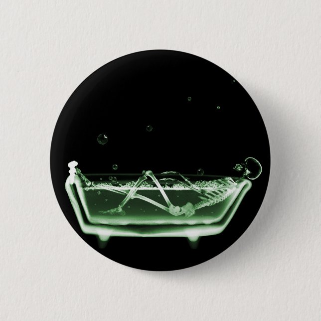 X-Ray Skeleton Bath Black Green 6 Cm Round Badge (Front)