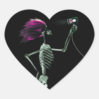 X-Ray Skeleton Blow Drying Hair Heart Sticker
