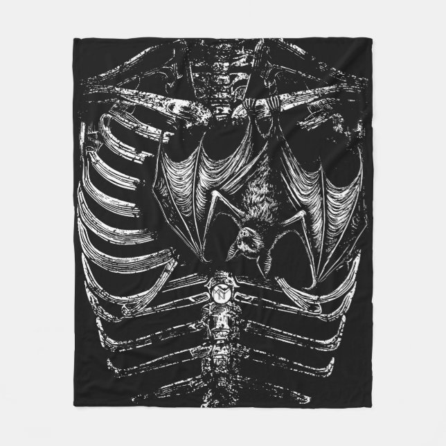 X-Ray skeleton body with bat Fleece Blanket (Front)