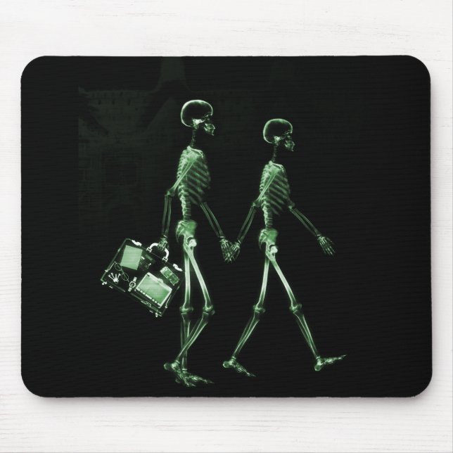 X-Ray Skeleton Couple Travelling Black Green Mouse Pad (Front)