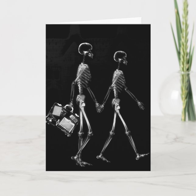 X-Ray Skeleton Couple Travelling Black White Card (Front)