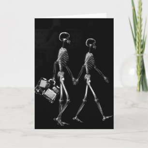 X-Ray Skeleton Couple Travelling Black White Card