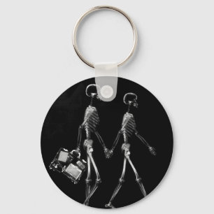 X-Ray Skeleton Couple Travelling Black White Key Ring
