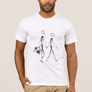 X-Ray Skeleton Couple Travelling - Black & White T-Shirt
