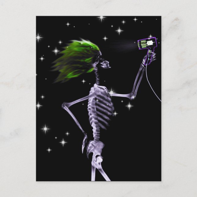 X-Ray Skeleton Getting Dressed - Green Hair Postcard (Front)