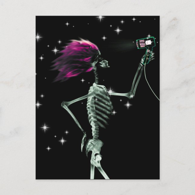 X-Ray Skeleton Getting Dressed - Pink Hair Postcard (Front)