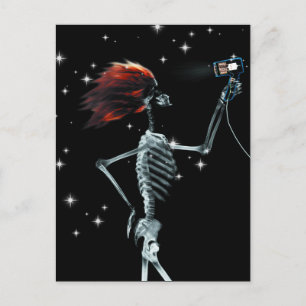 X-Ray Skeleton Getting Dressed - Red Hair Postcard