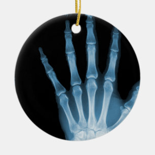 X-RAY SKELETON HAND FINGERS BLUE CERAMIC ORNAMENT