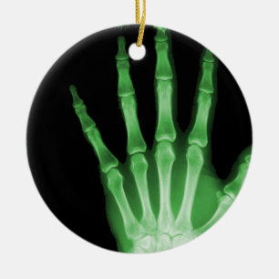 X-RAY SKELETON HAND FINGERS GREEN CERAMIC ORNAMENT