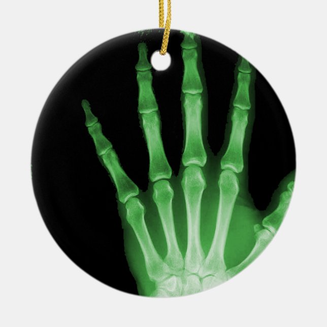 X-RAY SKELETON HAND FINGERS GREEN CERAMIC ORNAMENT (Front)