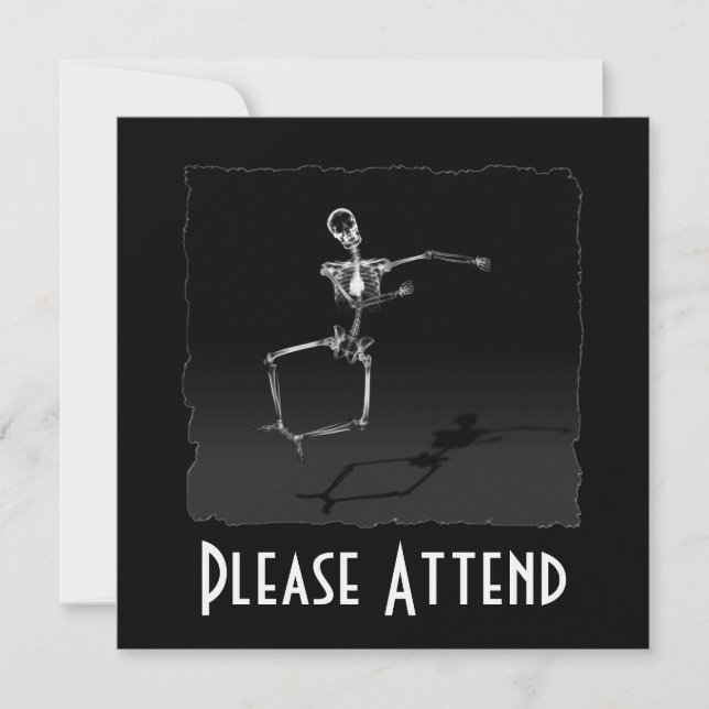 X-RAY SKELETON JOY LEAP B&W INVITATION (Front)