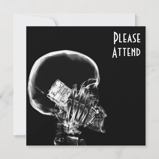 X-RAY SKELETON ON CELL PHONE BLACK & WHITE INVITATION (Front)