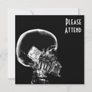 X-RAY SKELETON ON CELL PHONE BLACK & WHITE INVITATION