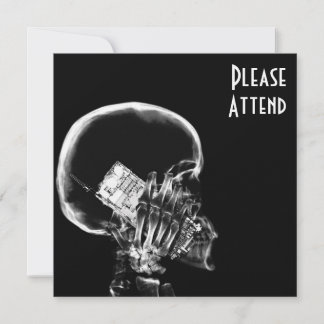 X-RAY SKELETON ON CELL PHONE BLACK & WHITE INVITATION