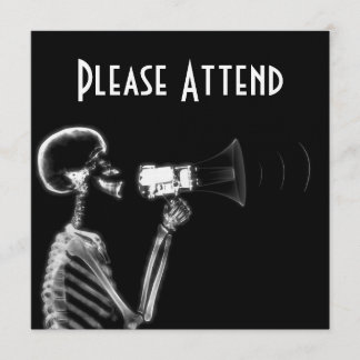 X-RAY SKELETON ON MEGAPHONE - B&W INVITATION