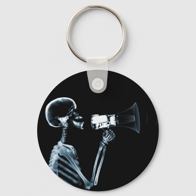 X-RAY SKELETON ON MEGAPHONE - BLUE KEY RING (Front)