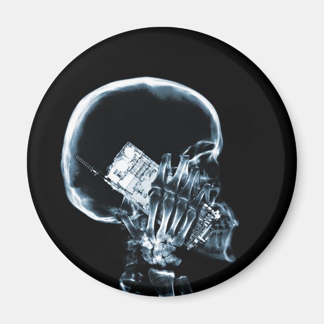 X-RAY SKELETON ON PHONE - BLUE MAGNET (Front)