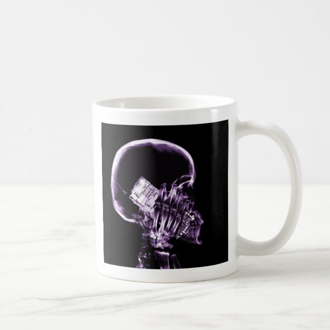 X-RAY SKELETON ON PHONE - PURPLE COFFEE MUG (Right)