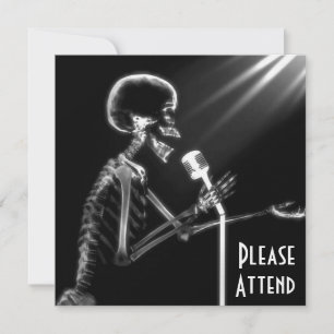 X-RAY SKELETON SINGING ON RETRO MIC - B&W INVITATION