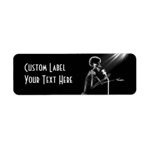 X-RAY SKELETON SINGING ON RETRO MIC - B&W RETURN ADDRESS LABEL