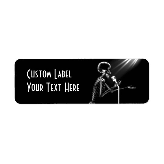 X-RAY SKELETON SINGING ON RETRO MIC - B&W RETURN ADDRESS LABEL