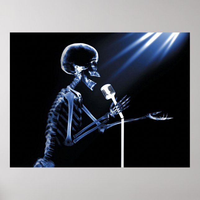 X-RAY SKELETON SINGING ON RETRO MIC - BLUE POSTER (Front)
