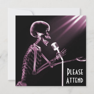 X-RAY SKELETON SINGING ON RETRO MIC - PINK INVITATION